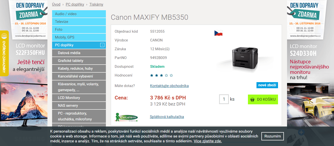 Multifunkce inkoust, barva Canon, Wifi