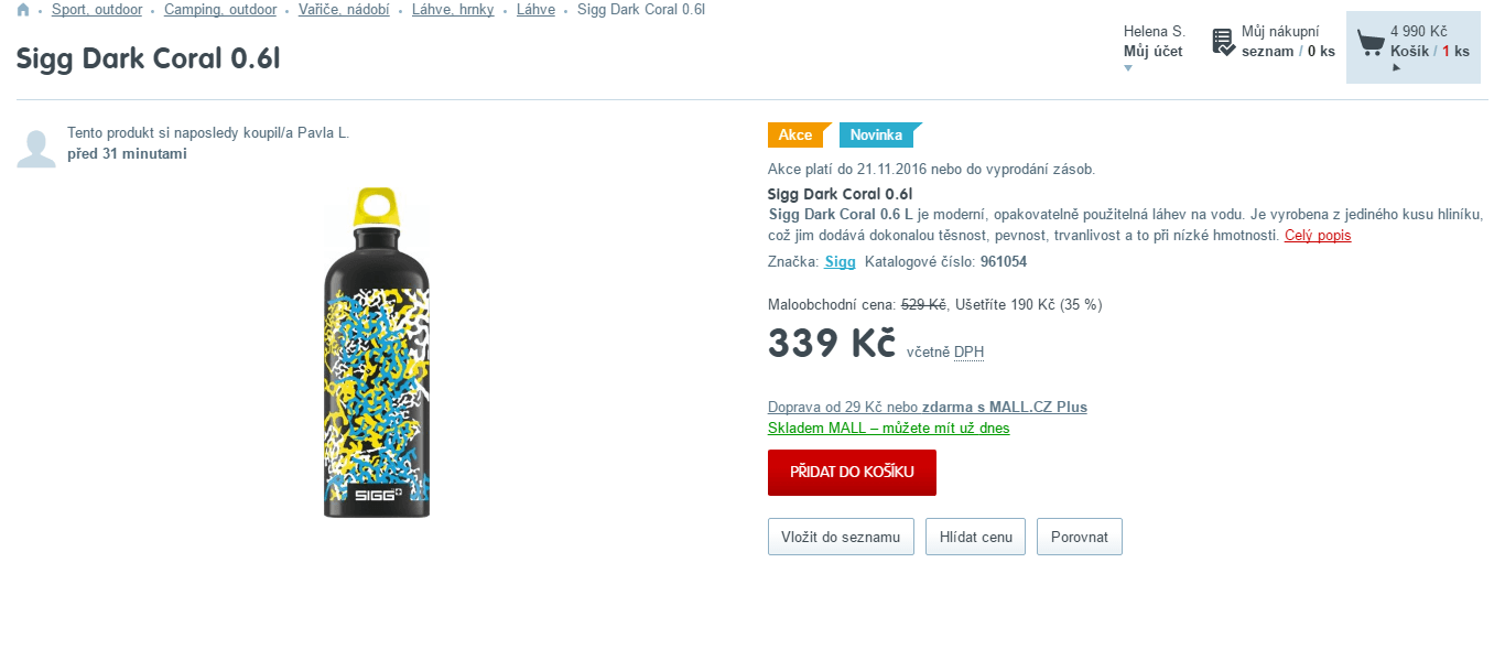 Láhev Sigg Dark Coral, 0,6l., Al + EcoCare