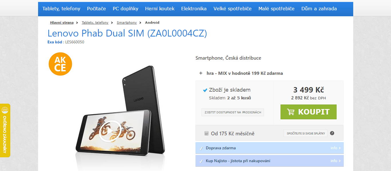 Lenovo Phab, 8x 1,2GHz, 1GB RAM, 7"