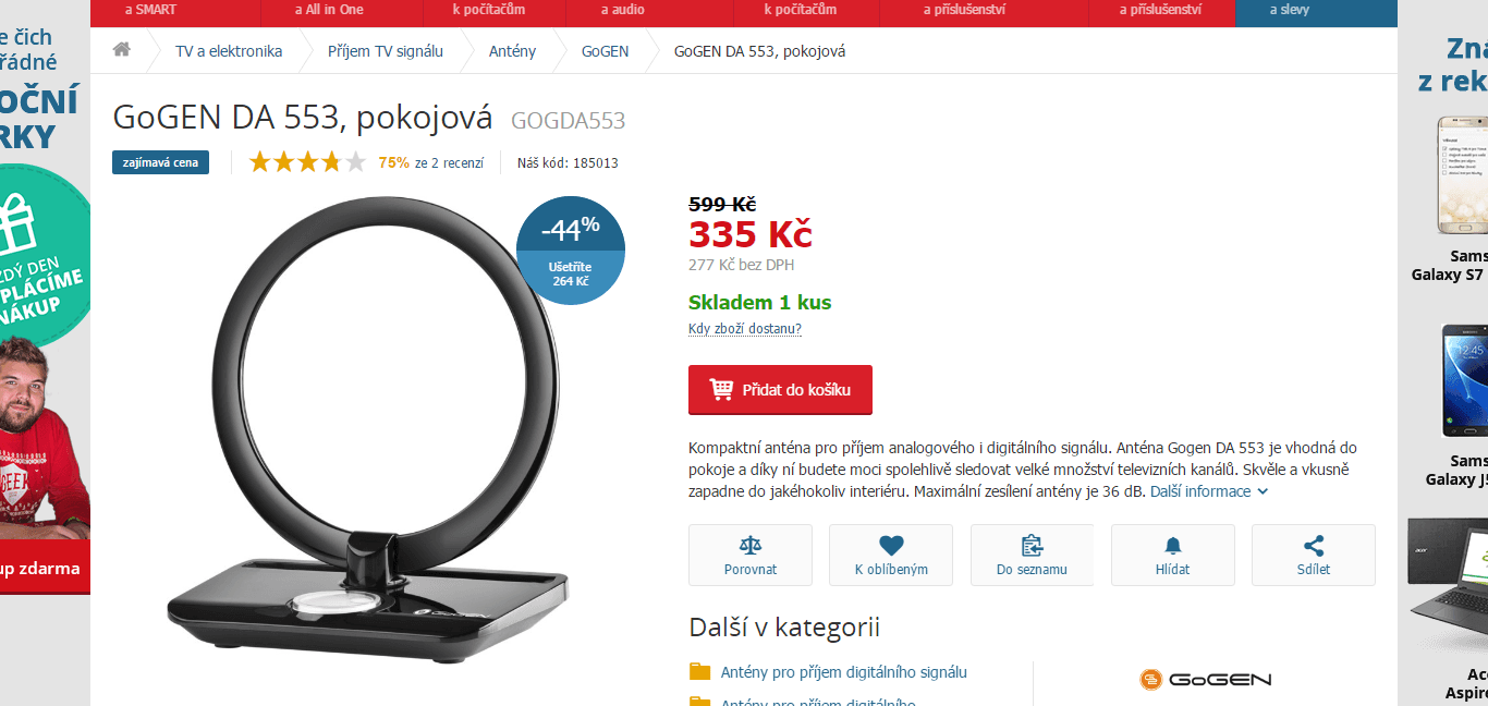 Aktivní pokojová anténa Gogen, digitál