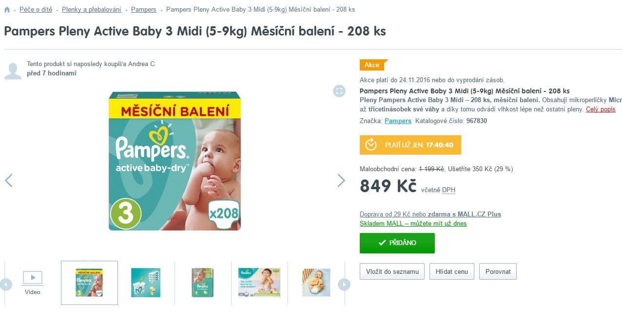 Pampers Active Baby 3 Midi (5-9kg) 208ks