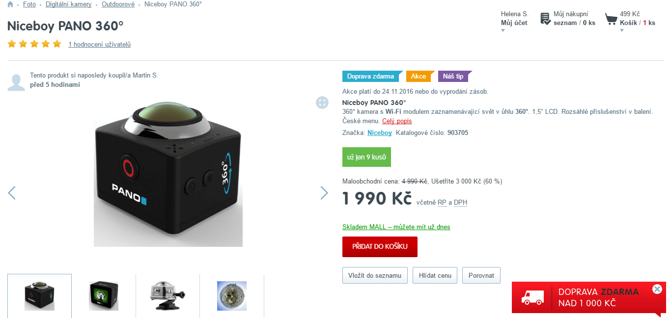 Akční 360° kamera NiceBoy PANO, Wifi, 12MPx