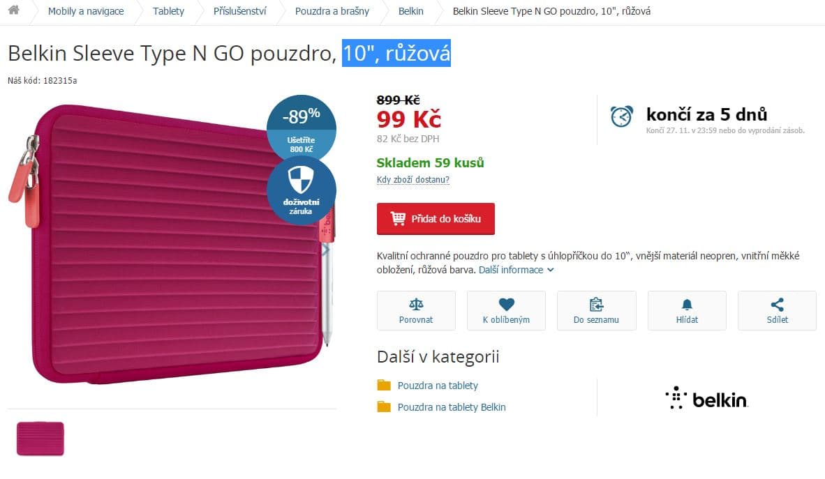 Ochranné pouzdro Belkin, 10", růžová