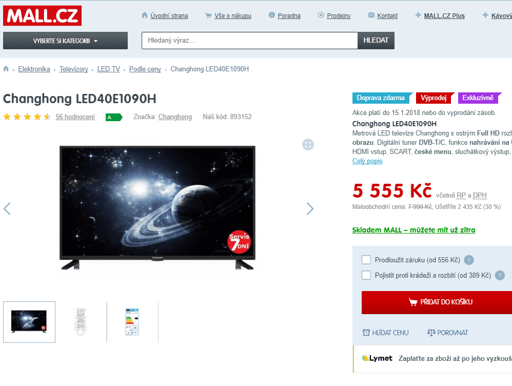 Full HD LED TV, 102 cm, Changhong