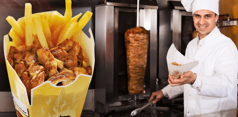 Kebab s hranolky, salátem a dresinkem