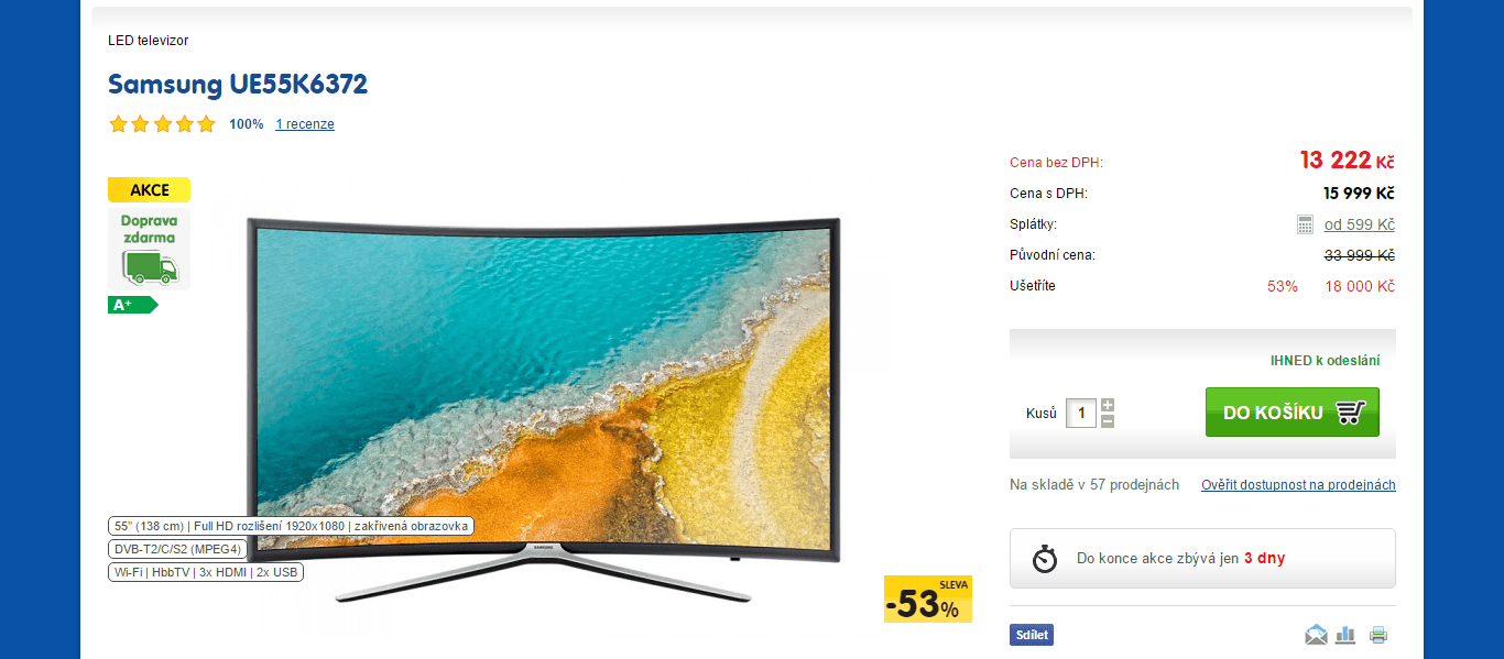 Full HD TV, Smart, Curved, 138cm Samsung