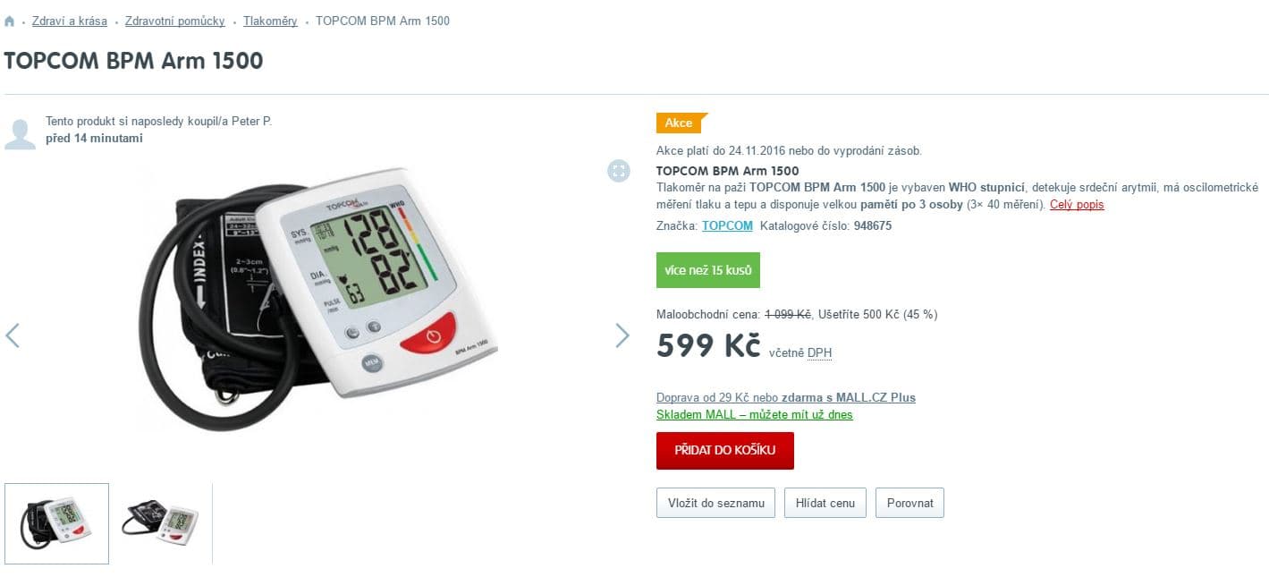 Tlakoměr  TOPCOM BPM Arm 1500