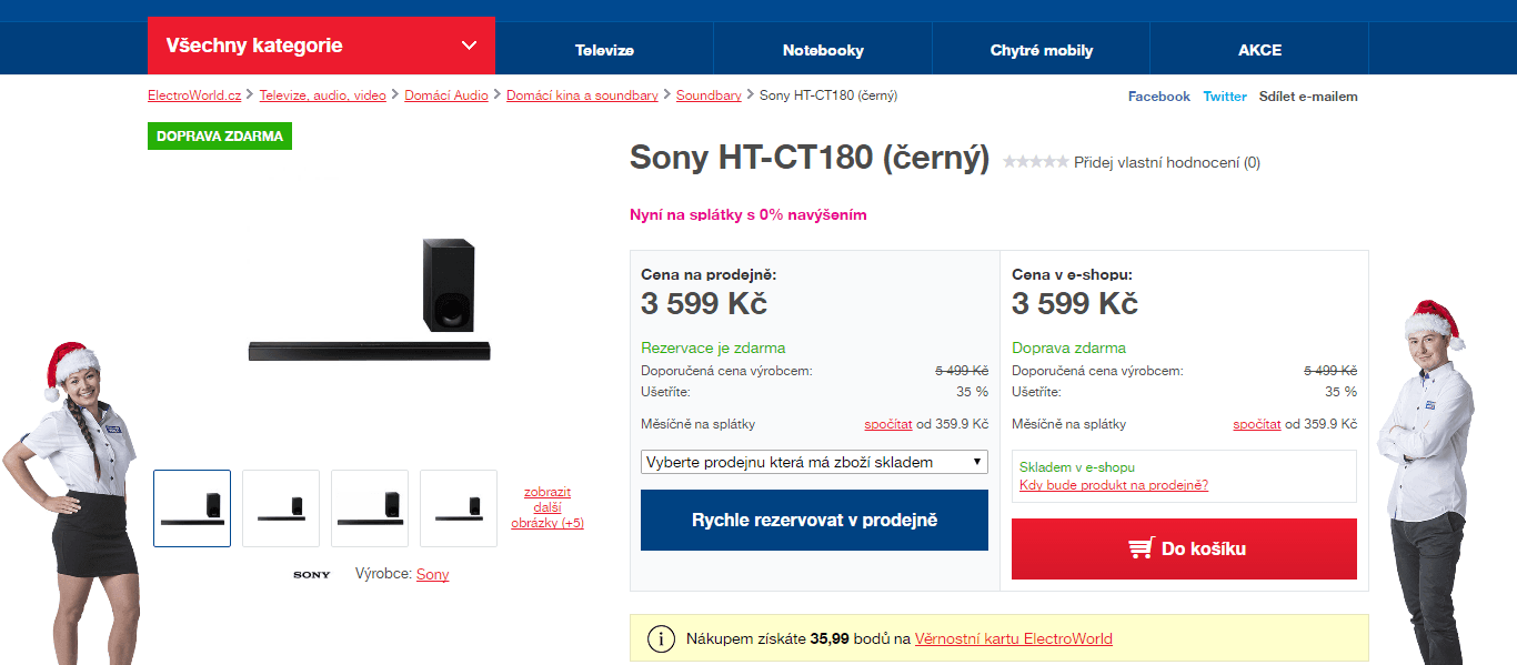 Soundbar Sony HT-CT180, NFC, BT, subwoofer