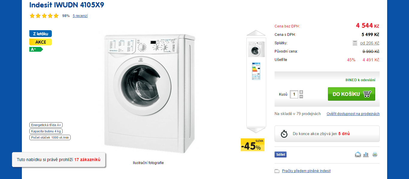 Pračka Indesit, 4kg, 1000 ot., 33 cm