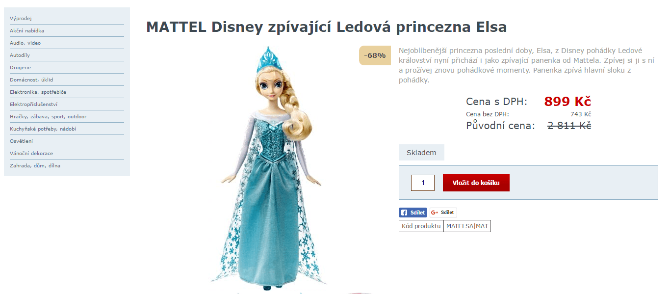 Mattel zpívající ledová princezna Elsa