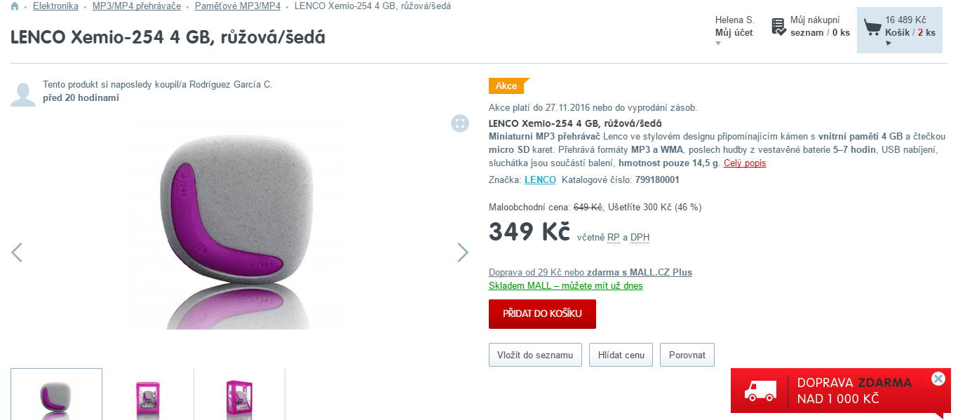 MP3 přehrávač Lenco Xemio 254, 4GB