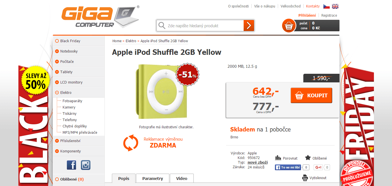 MP3 Apple iPod shuffle 4. generace 2GB