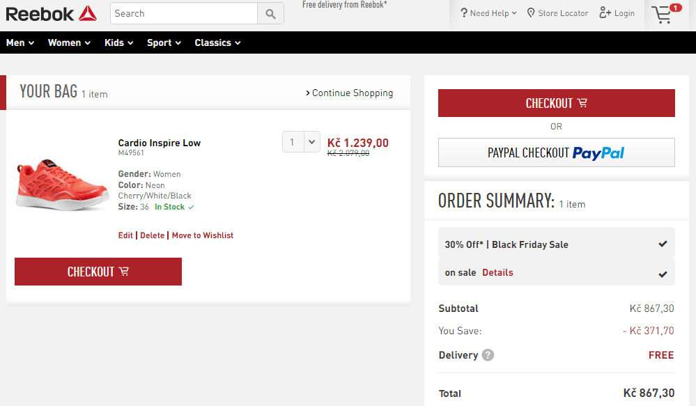 Reebok (i outlet) sleva 30% + doprava zdarma