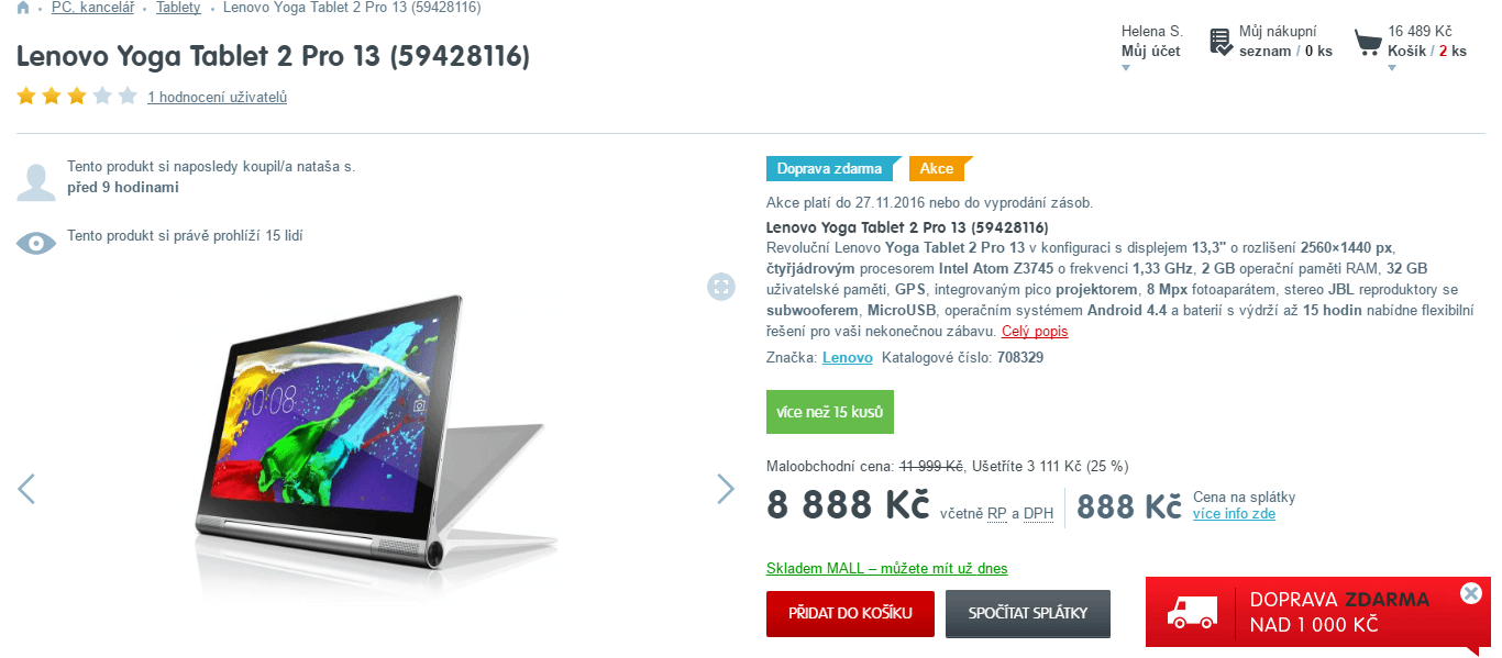 Yoga, 4x 1,86GHz, 2GB RAM, 13,3"