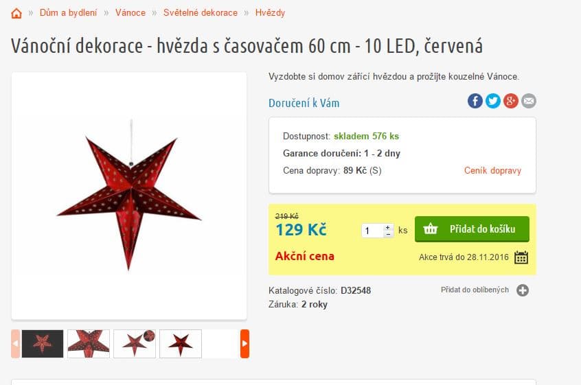 Vánoční hvězda červená LED