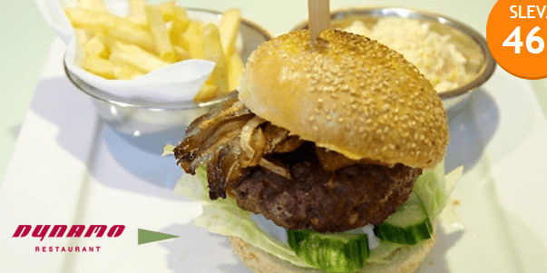 200g hovězí burger + hranolky + salát