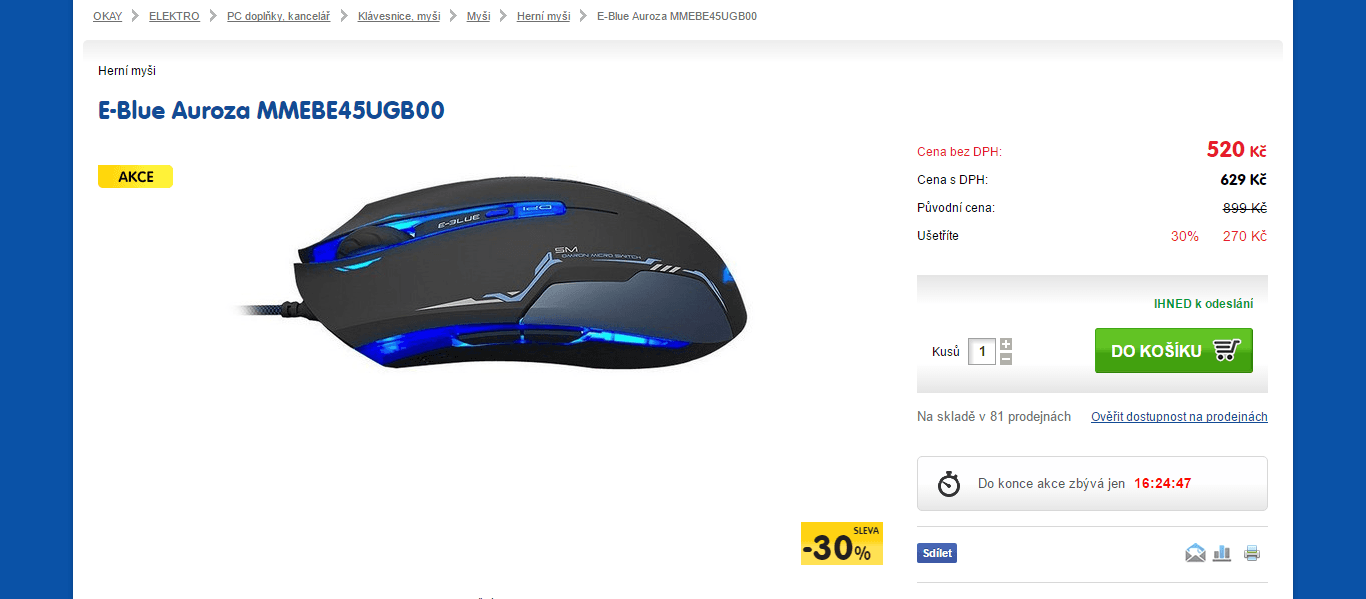 Herní myš E-Blue Mazer L - optika, USB