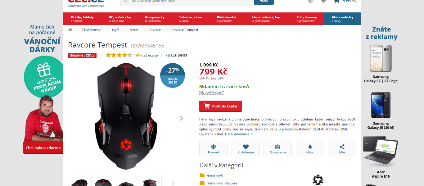 Herní myš Tracer RAVCORE Tempest AVAGO