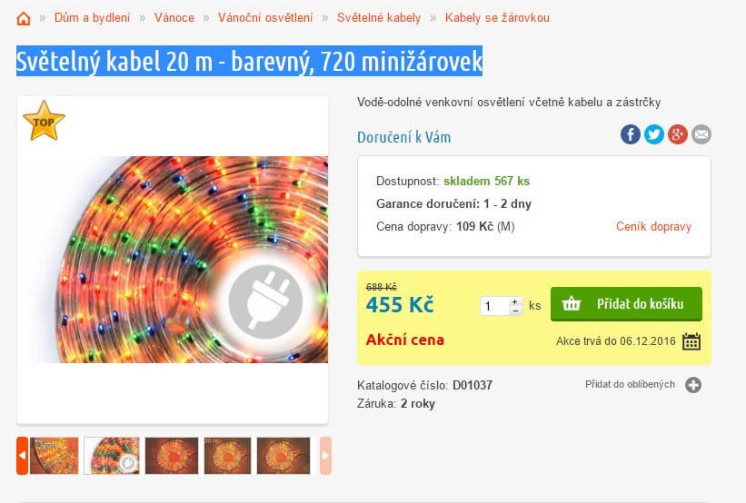 Světelný kabel 20 m - barevný, 720 minižárovek