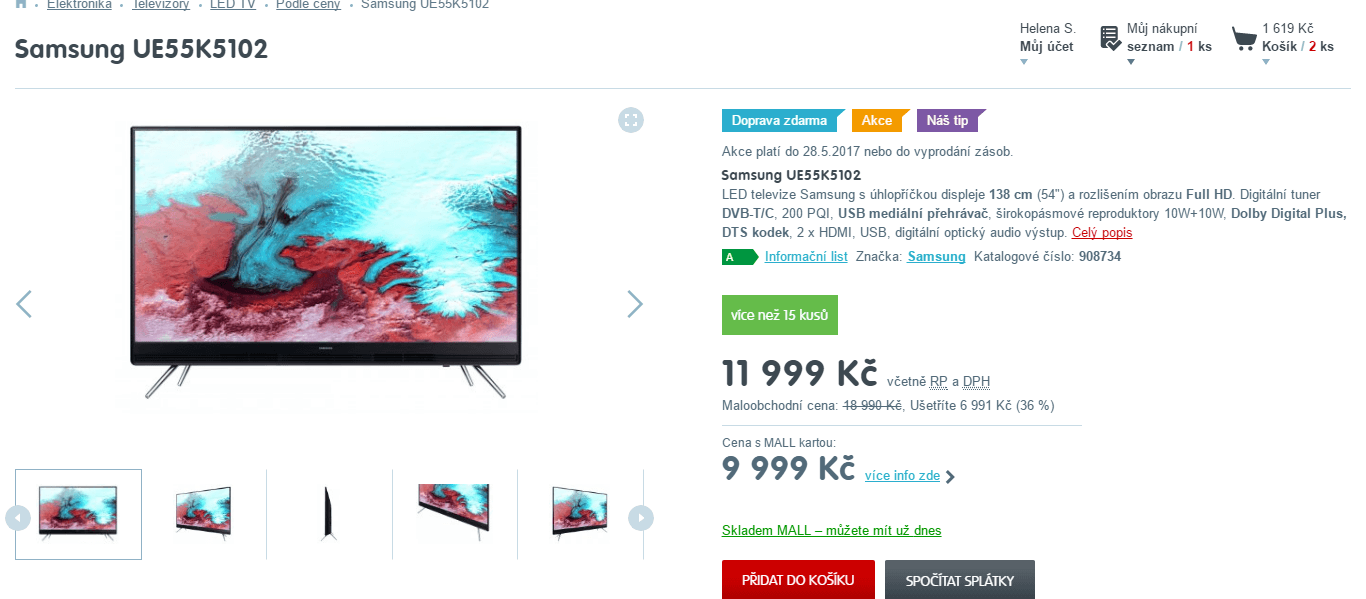Full HD LED TV, 138 cm, Samsung