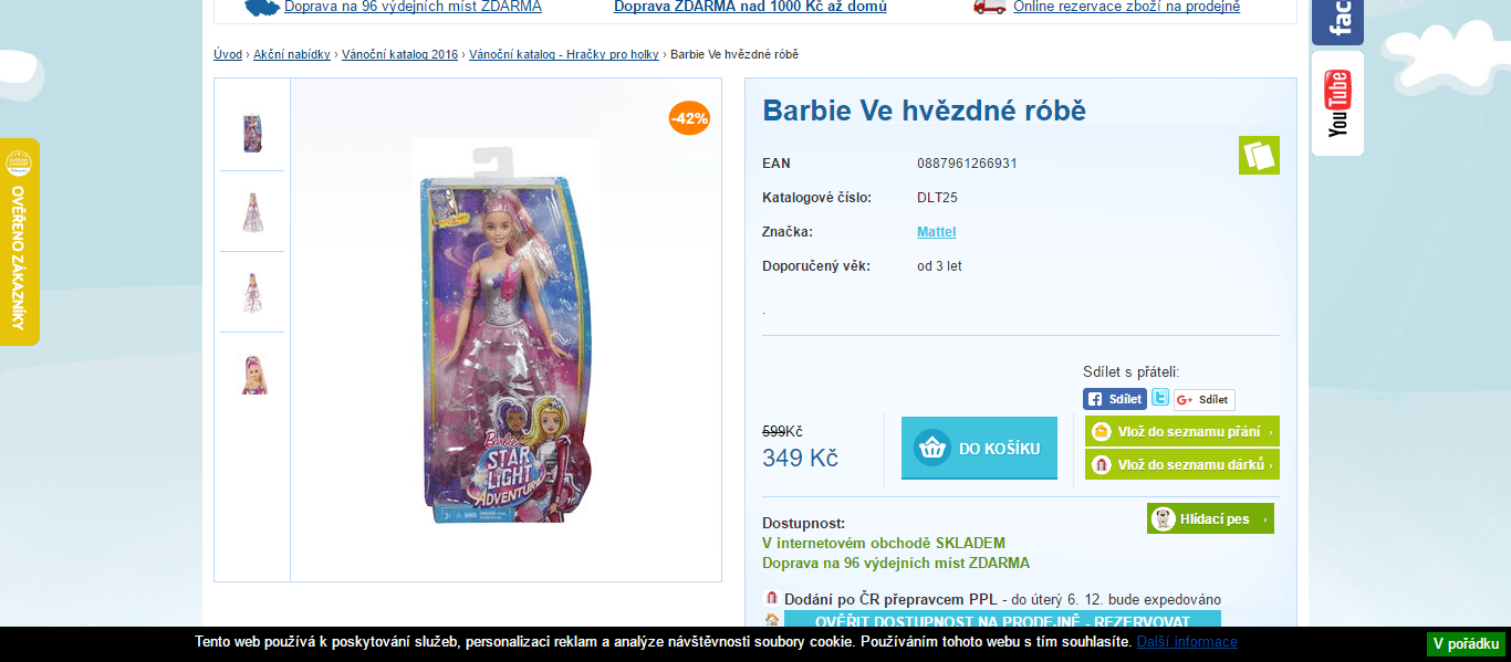 Panenka Mattel Barbie ve hvězdné róbě 