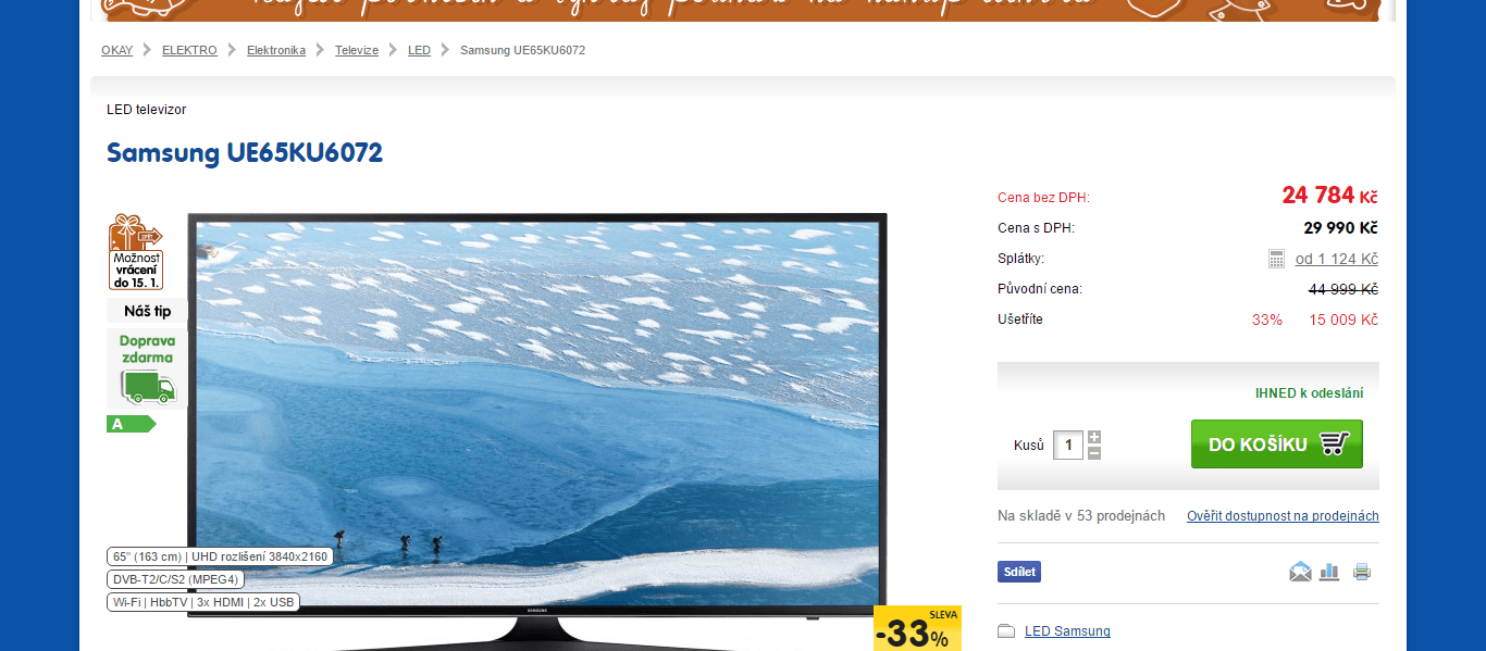 Ultra HD TV, Smart, 163cm, Samsung