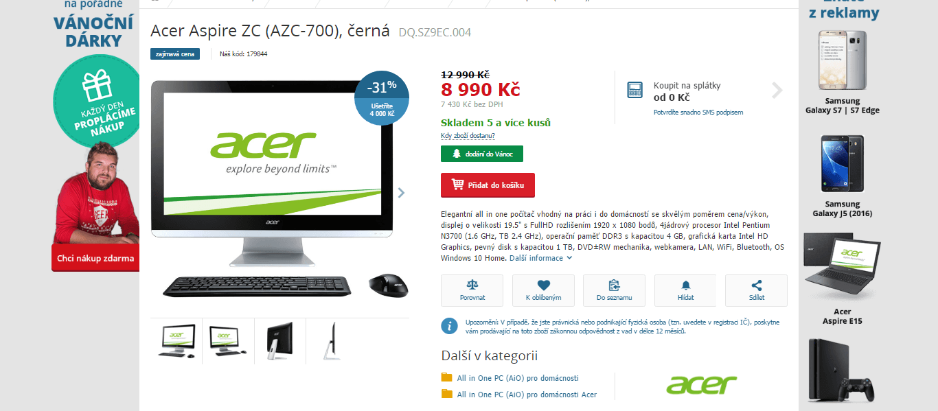 All in 1 PC Acer, až 2,4GHz, 4GB RAM, 1TB HDD