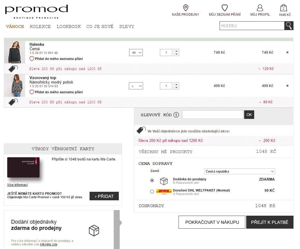 Promod - sleva 200 Kč z nákupu nad 1200 Kč