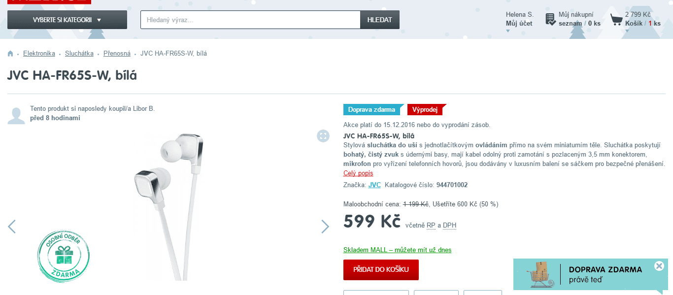 Sluchátka s mikrofonem JVC HA-FR65