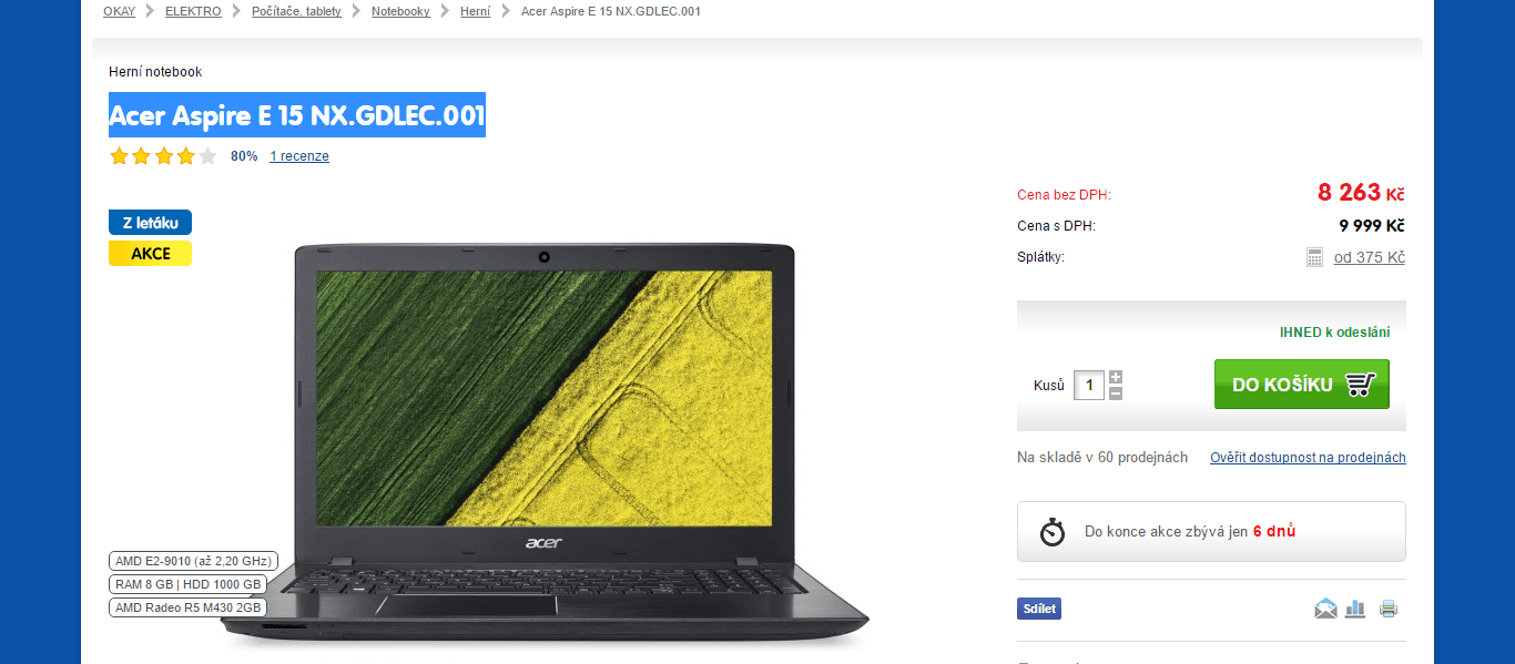 Acer, až 2,2GHz, 8GB RAM, 2GB grafika