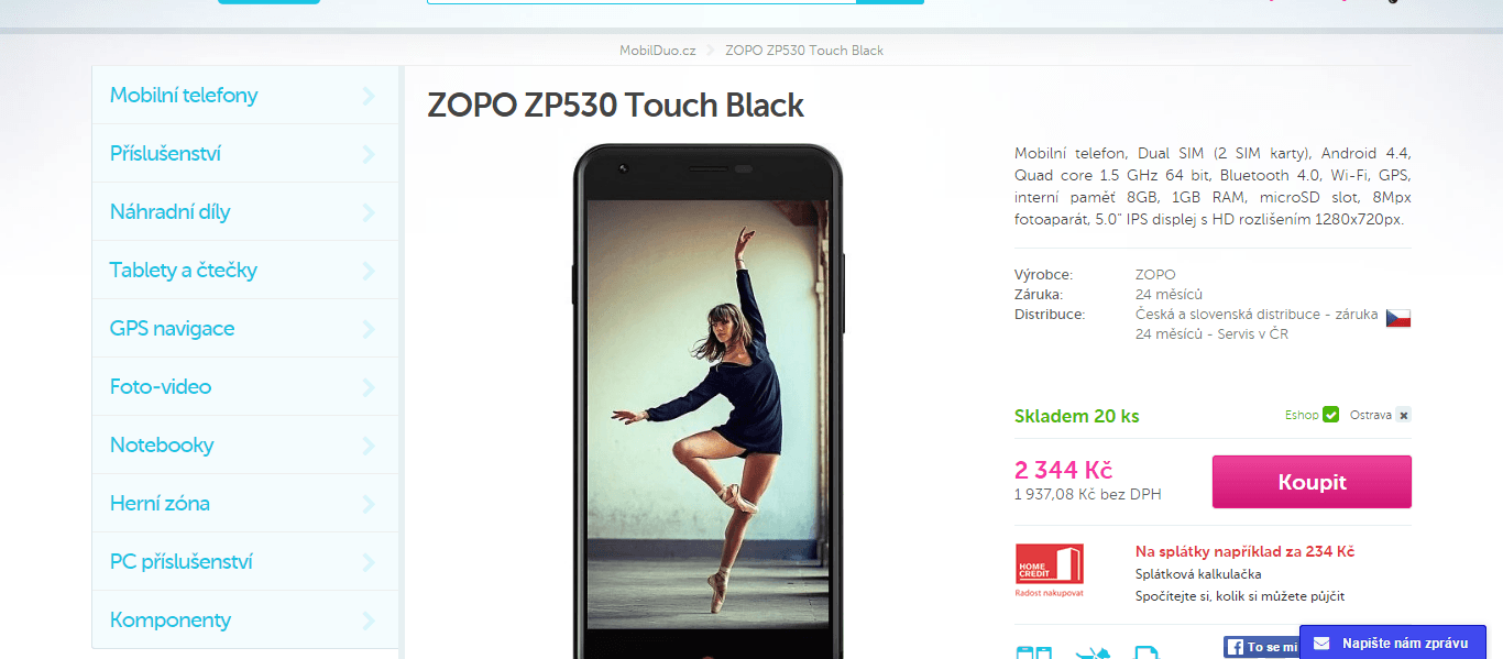 Zopo, 4x 1,5GHz, 1GB RAM, 5", LTE, dual