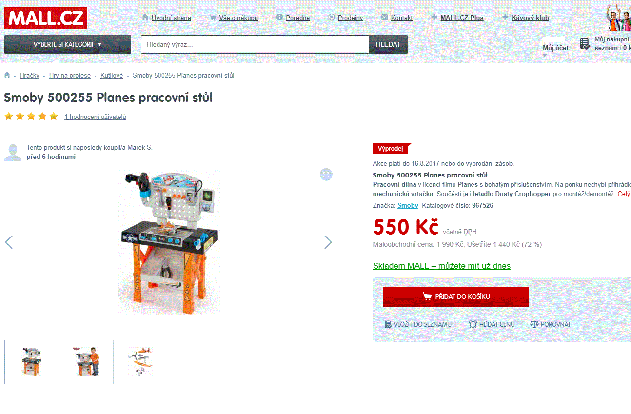 Pracovní stůl Letadla od Smoby, 75x50 cm