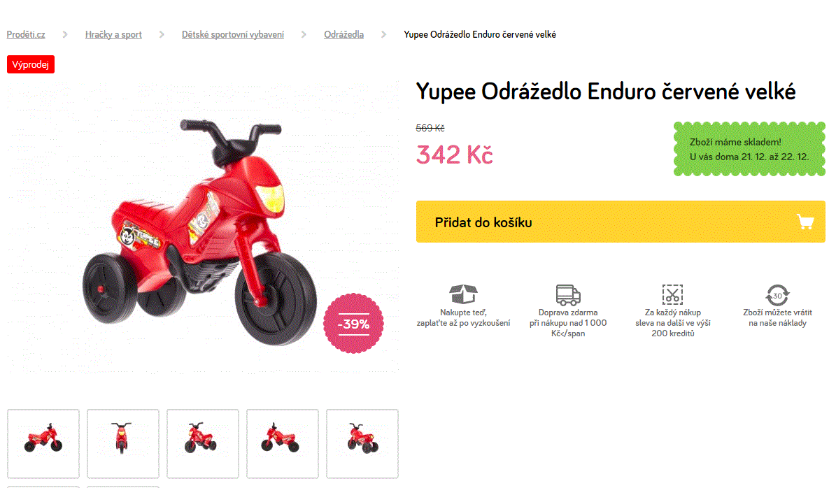 Dětské odrážedlo Yupee červené