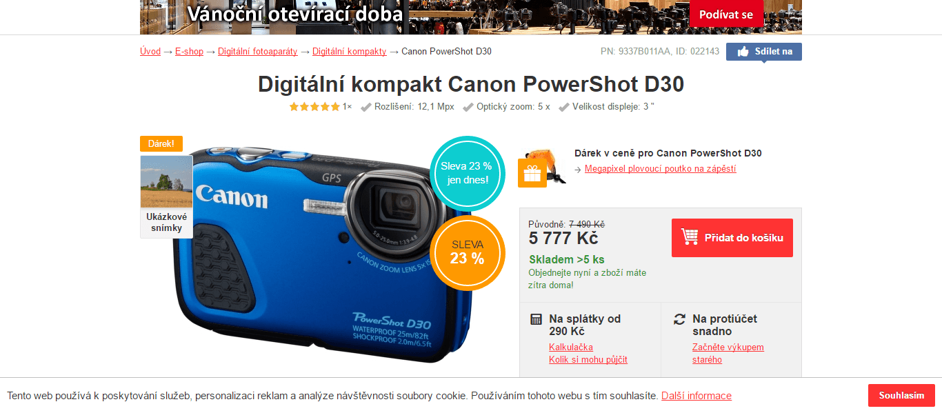 Canon PowerShot D30, vodotěsný