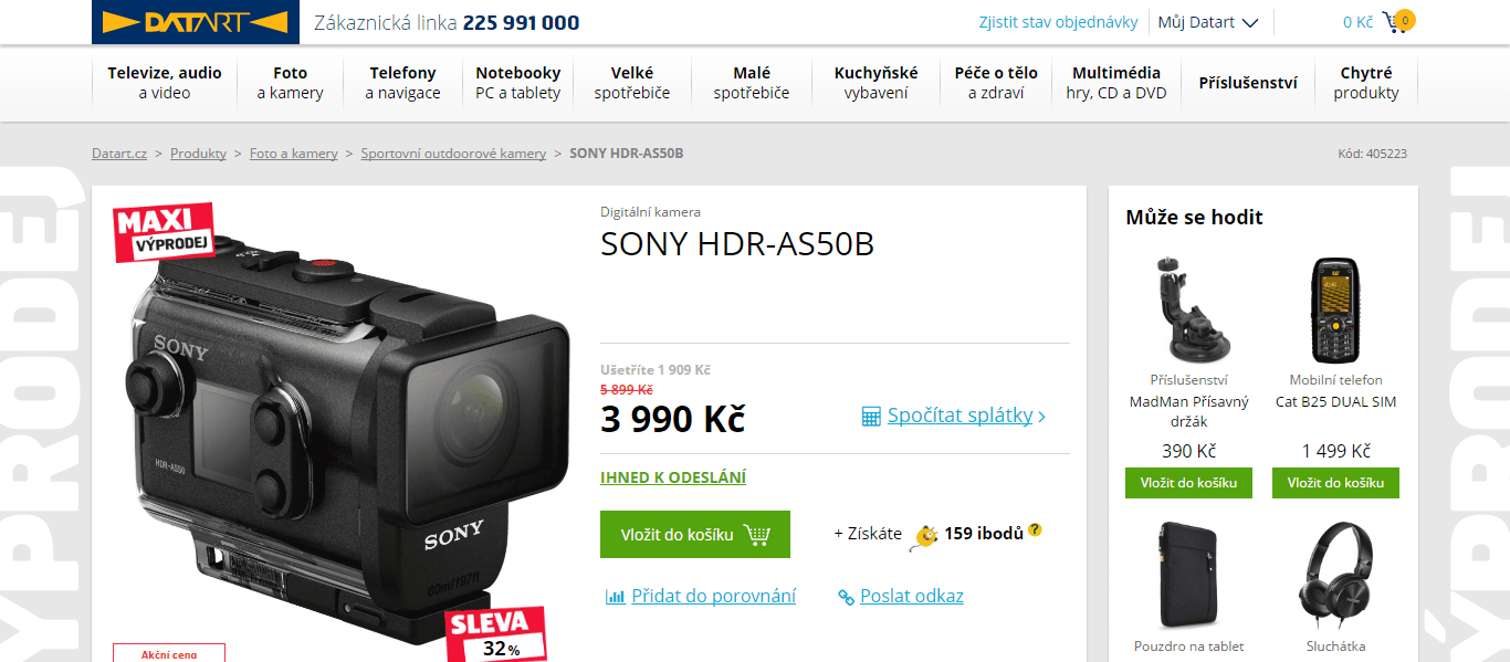 Outdoorová kamera Sony HDR AS50