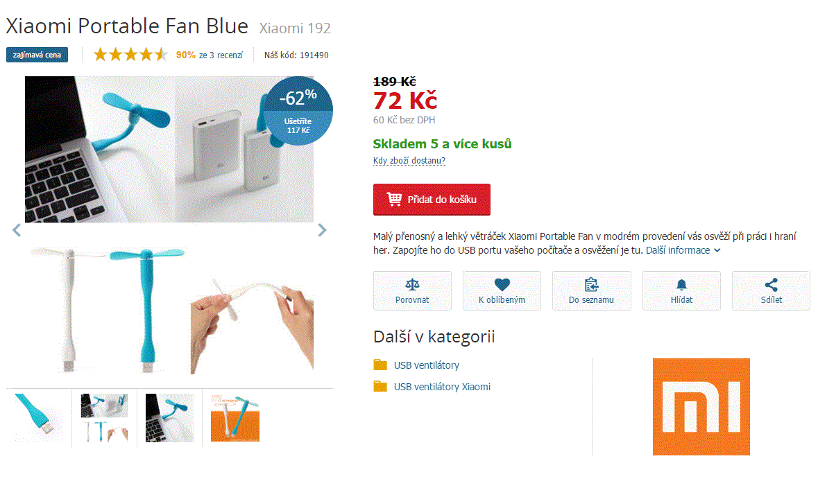 USB větráček Xiaomi Portable Fan