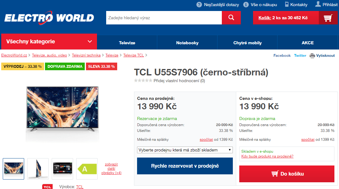 Ultra HD TV, Smart, 139 cm, TCL