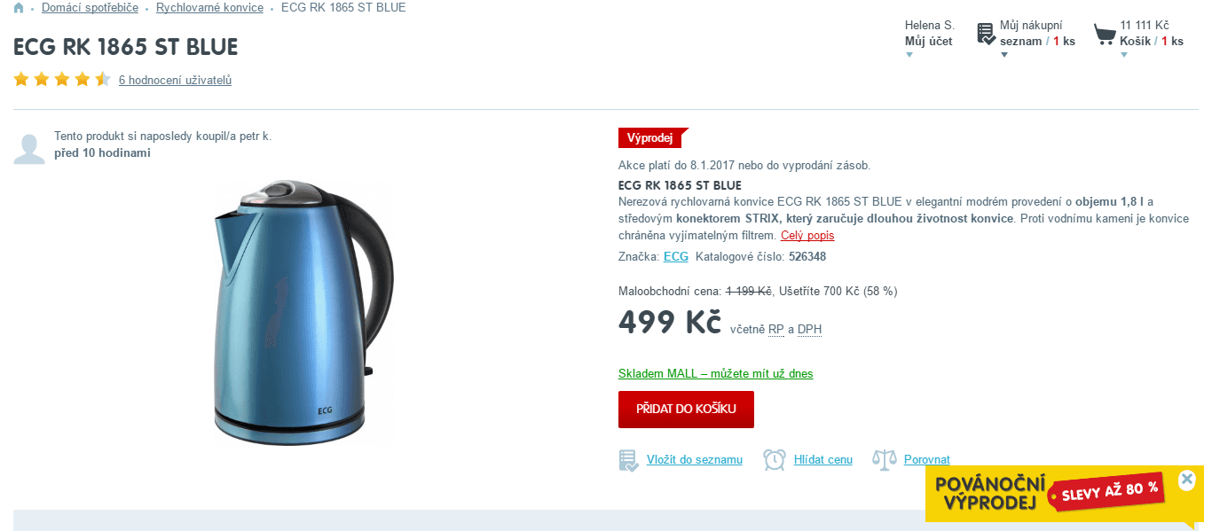 Rychlovarná konvice ECG RK 1865