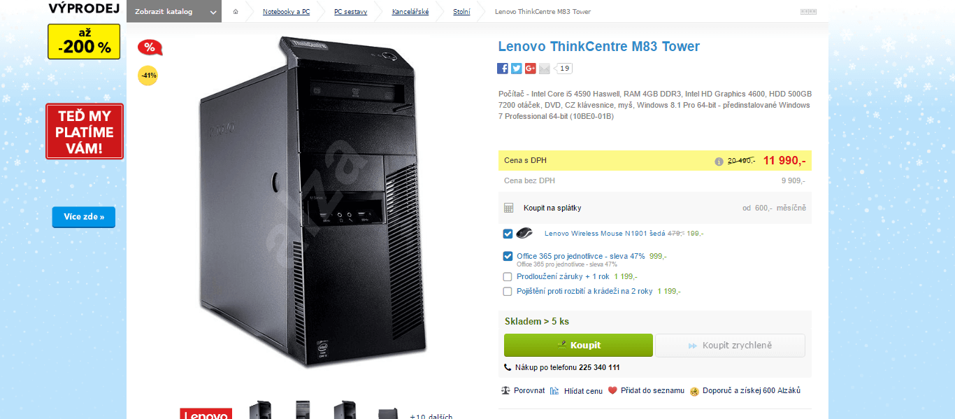PC Lenovo, i5, 3,7 GHz, 4 GB RAM