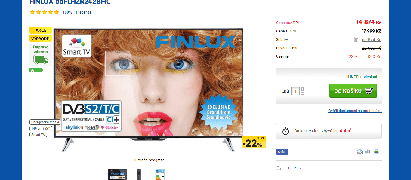 Full HD LED, Smart TV, 140 cm, Finlux