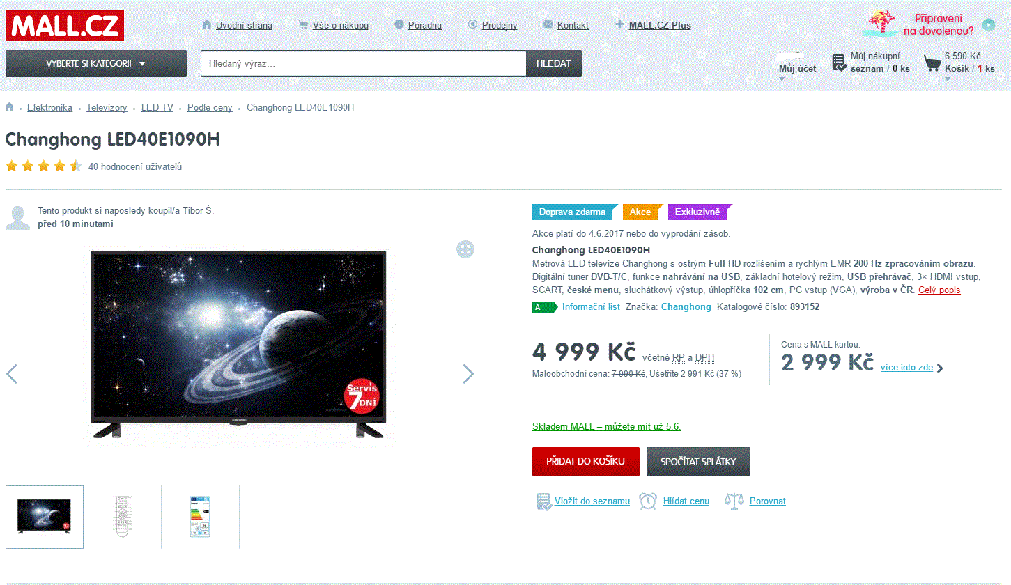 Full HD LED TV, 102 cm, Changhong