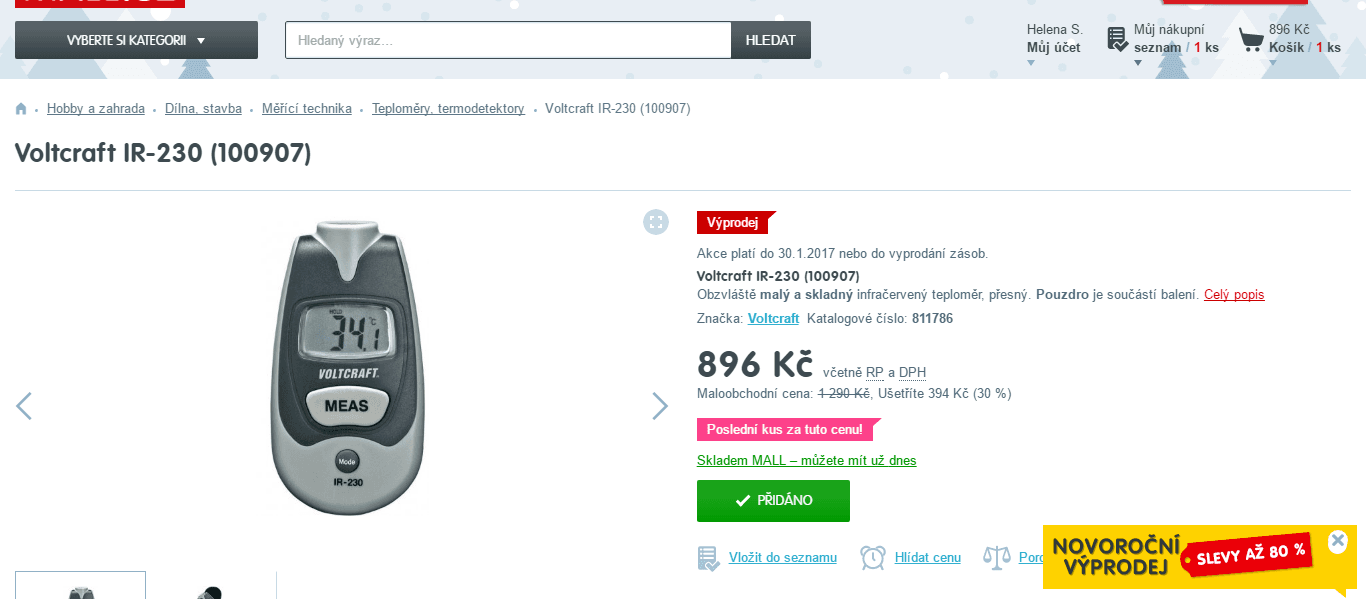 Infračervený teploměr Voltcraft IR-230