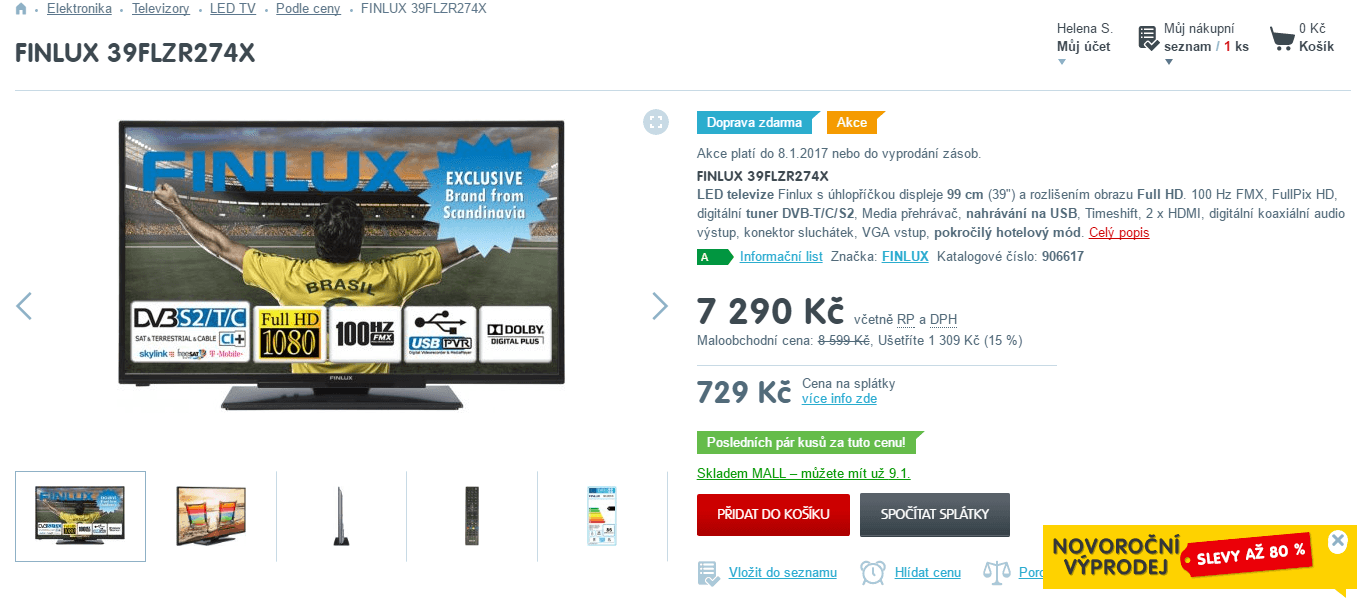 Full HD LED TV, 100 cm, Finlux