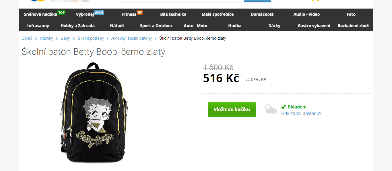 Školní batoh Target Betty Boop černo-zlatý