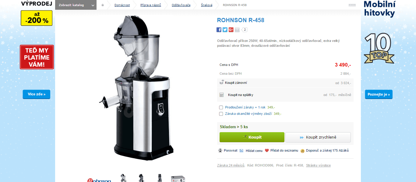 Nízkootáčkový odšťavňovač ROHNSON R-458 