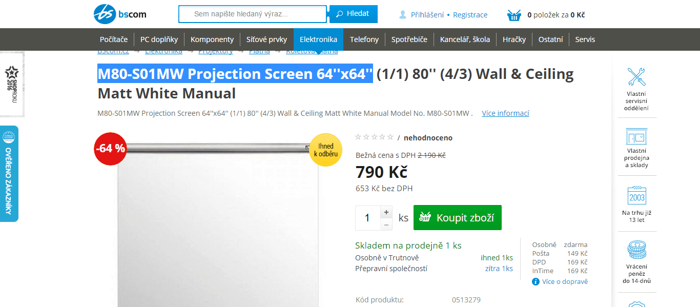 Projekční plátno Acer, 80" (203 cm)