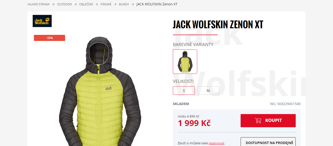 Péřová bunda JACK WOLFSKIN ZENON XT