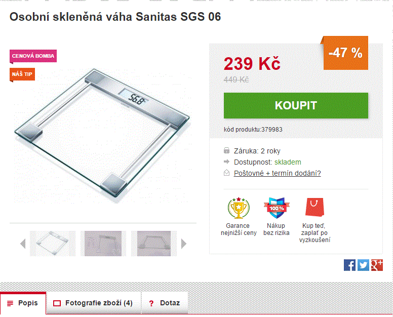 Osobní skleněná váha Sanitas 