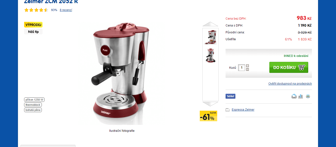 Pákové espresso Zelmer ZCM 2052 R