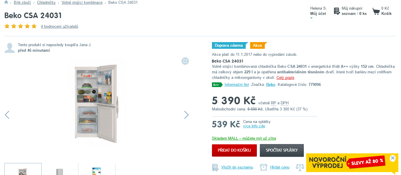 Lednice Beko, A++, 153 cm